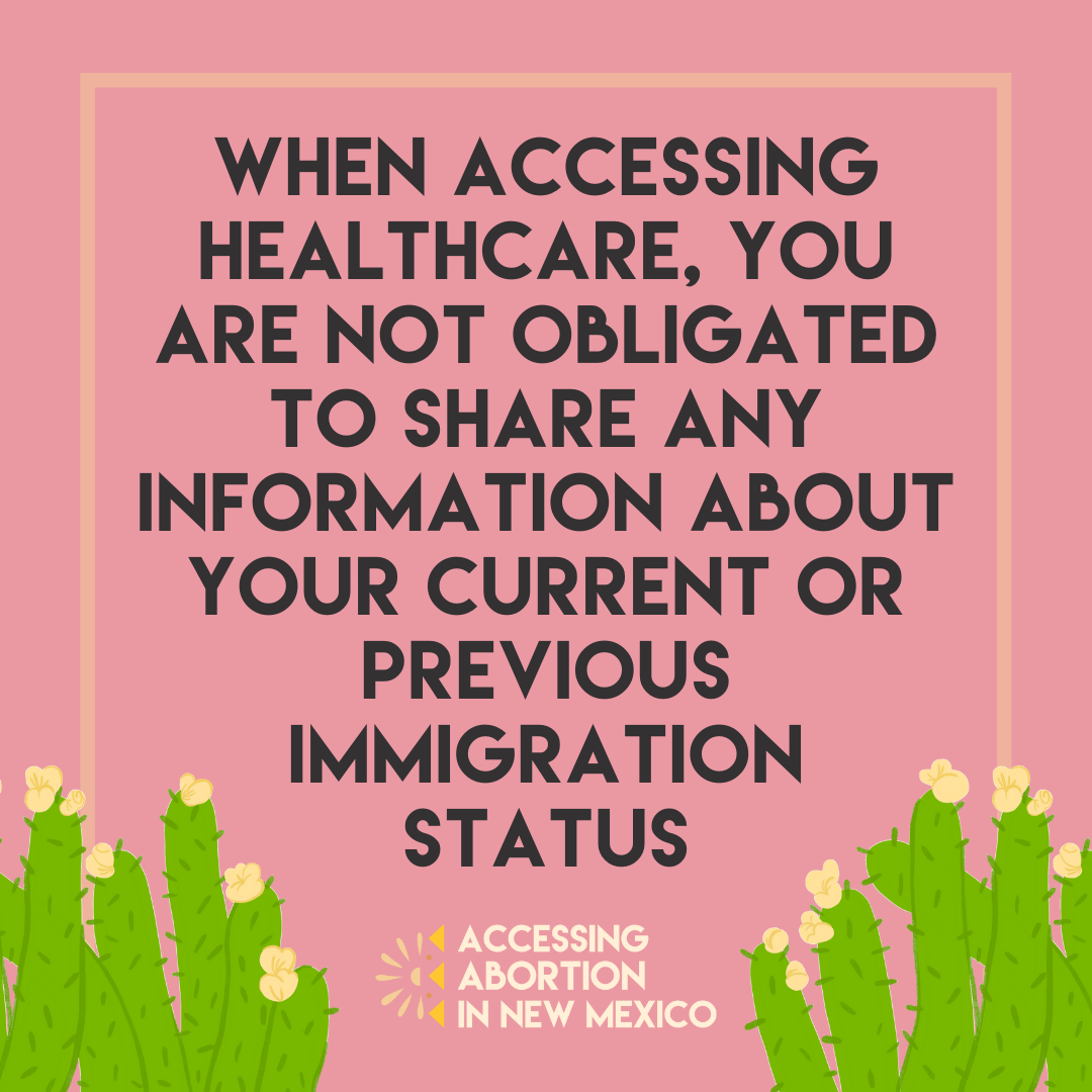 Pink Square with cacti that reads, "When accessing healthcare, you are not obligated to share any information about your current or previous immigration status."